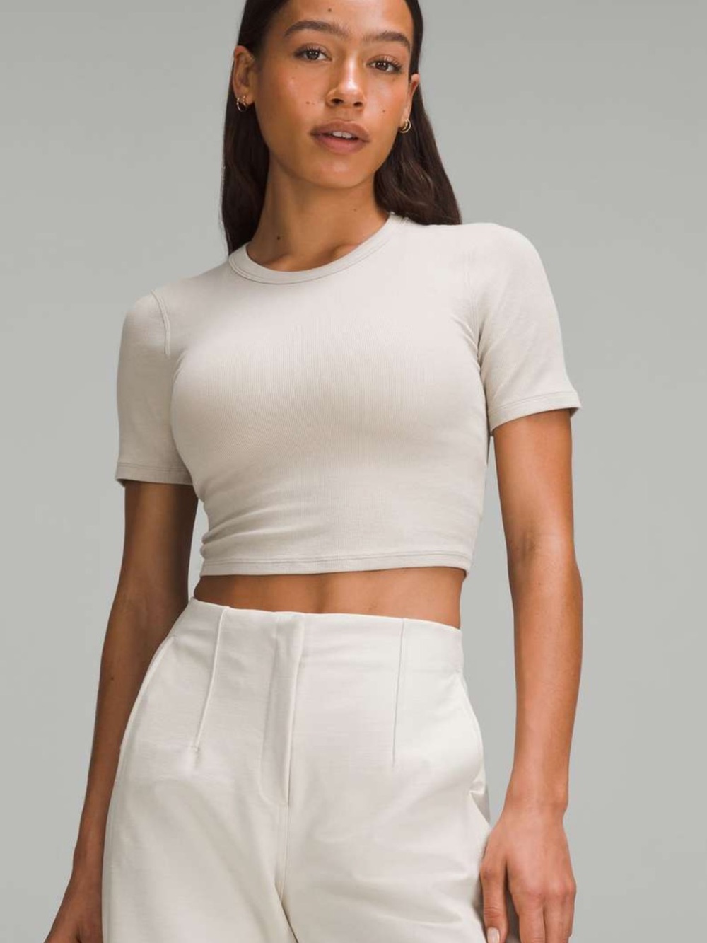 lululemon hold tight ribbed short Sleeve shirt Light Beige size Small
